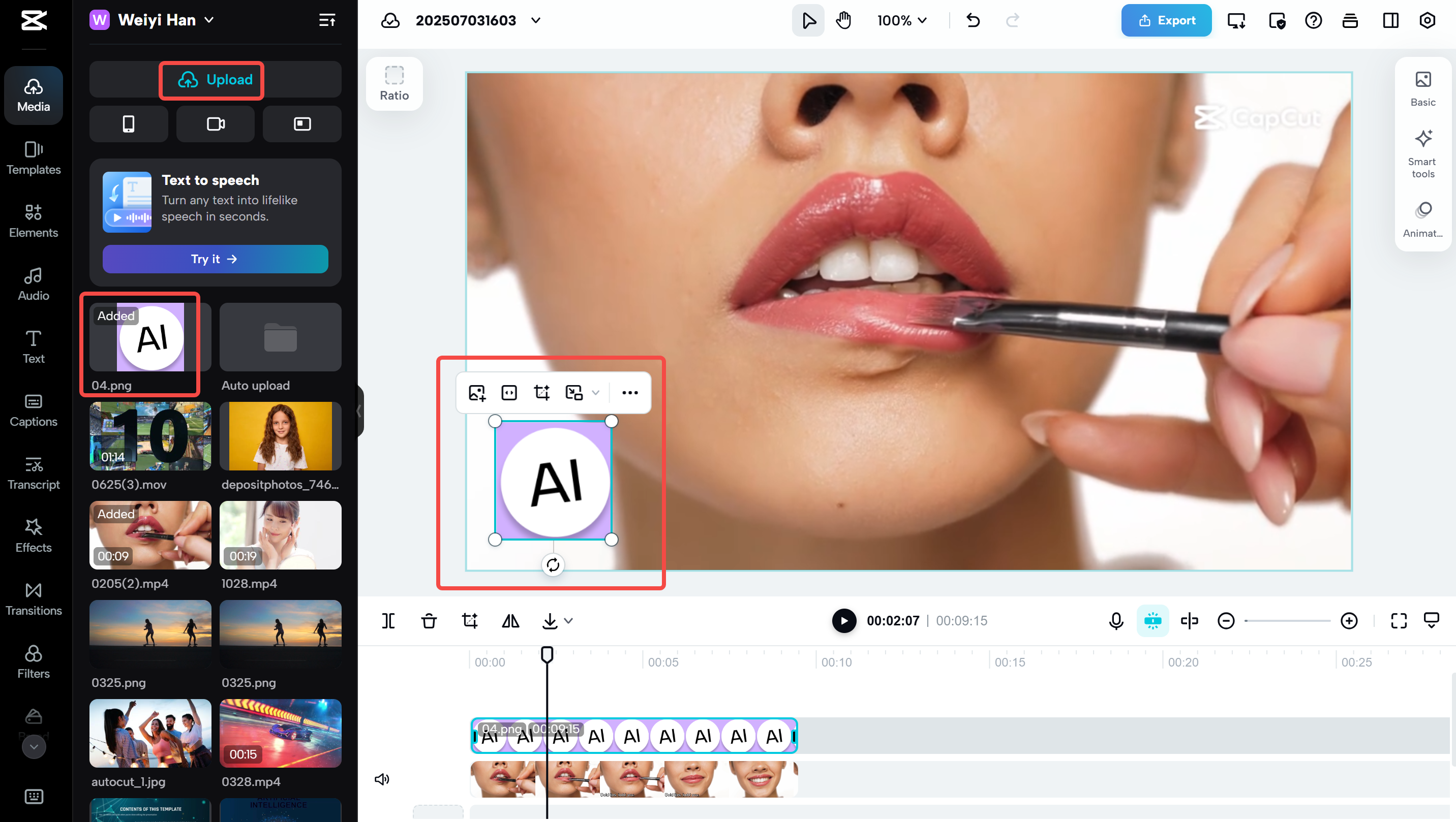 กำลังแก้ไขวิดีโอบน CapCut Web