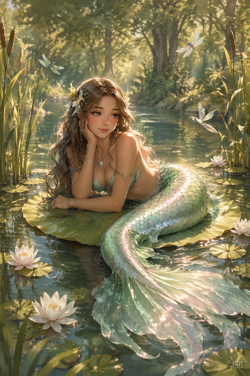 Freshwater lake mermaid art prompt generated by Pippit