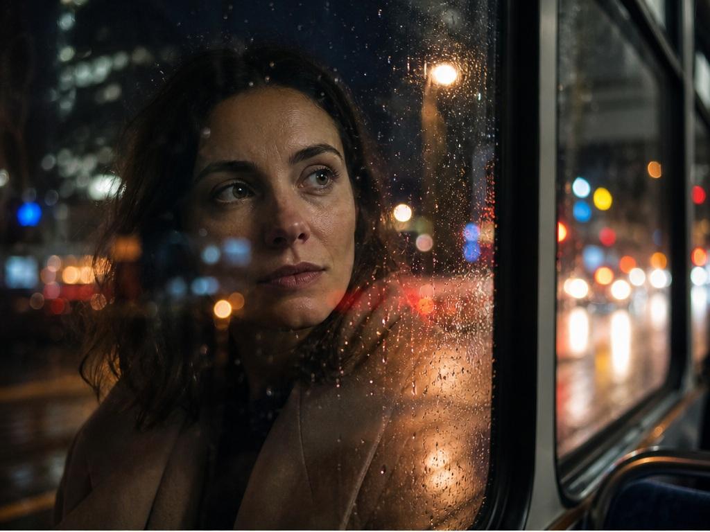 Banana Prompts for AI Image Creation prompt example 1 - Rainy bus-window portrait