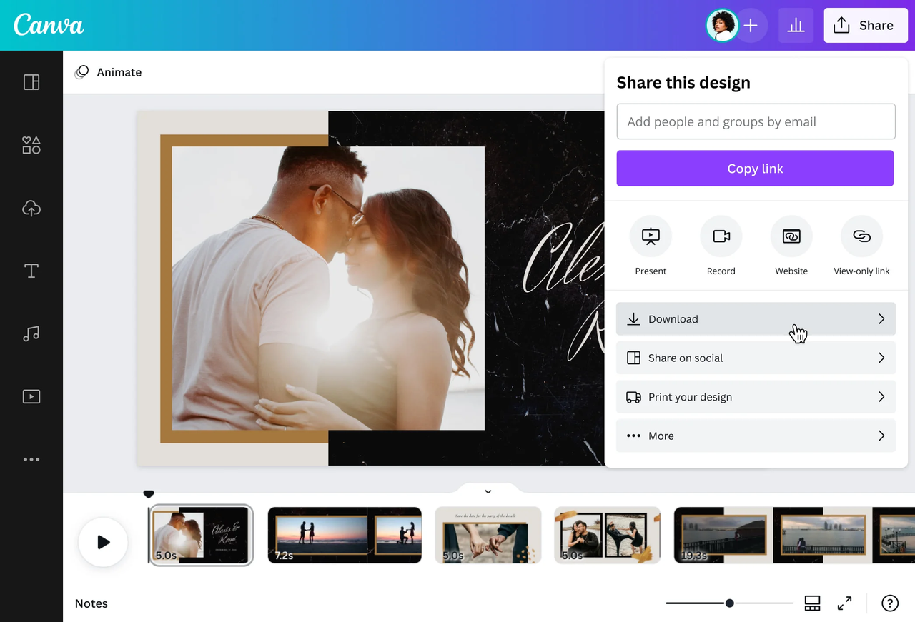 Canva 3 Dの結婚式の招待状のビデオテンプレートエディター-無料のダウンロードオプション