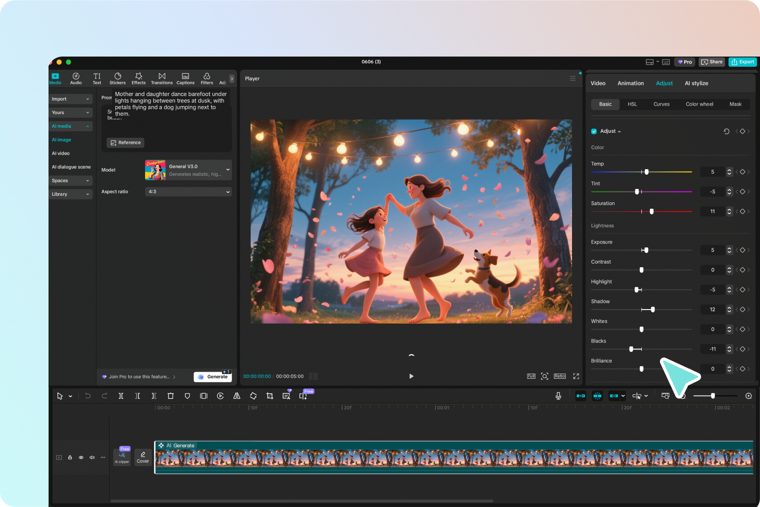 Personalizando a imagem após gerá-la no criador de imagens de IA do CapCut.