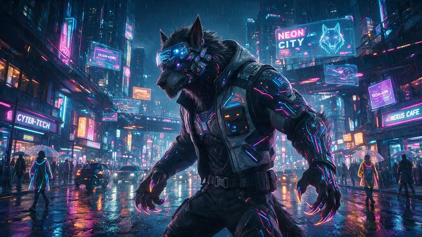 Prompt for a cyberpunk werewolf hunter
