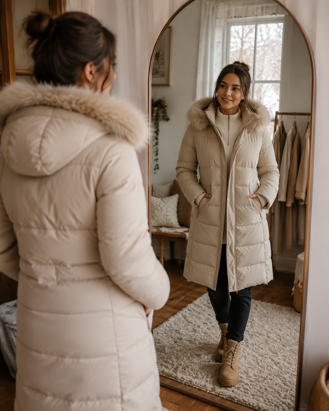 Dreamina winter outfit try on prompt example 5: Texture and Layer Test