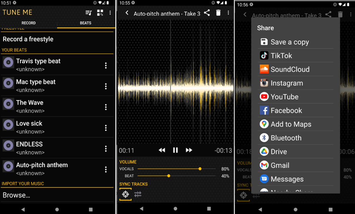 Interface of Tune Me - an effective voice changer for mobile