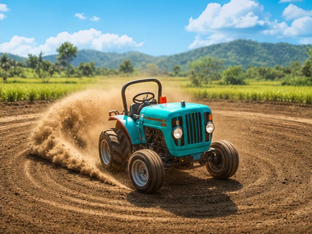 AI Paddy Drift Video prompt example 3 - Mini tractor comic drift