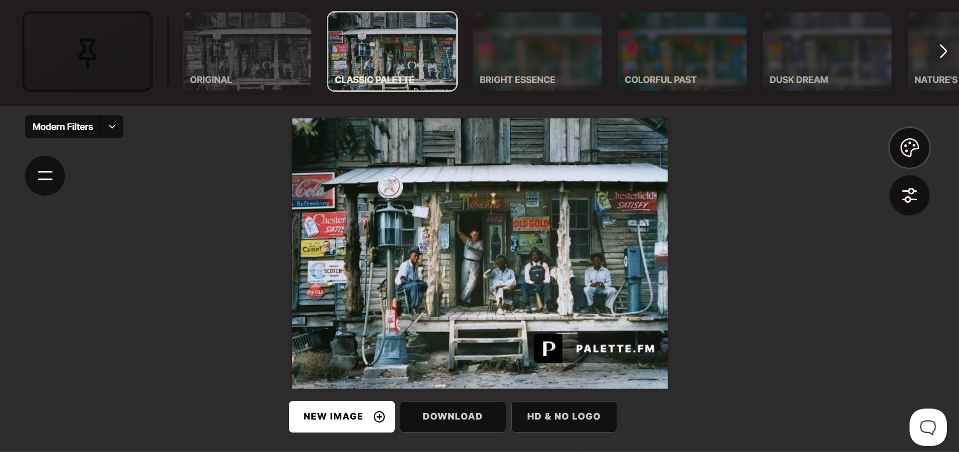 Palette interface