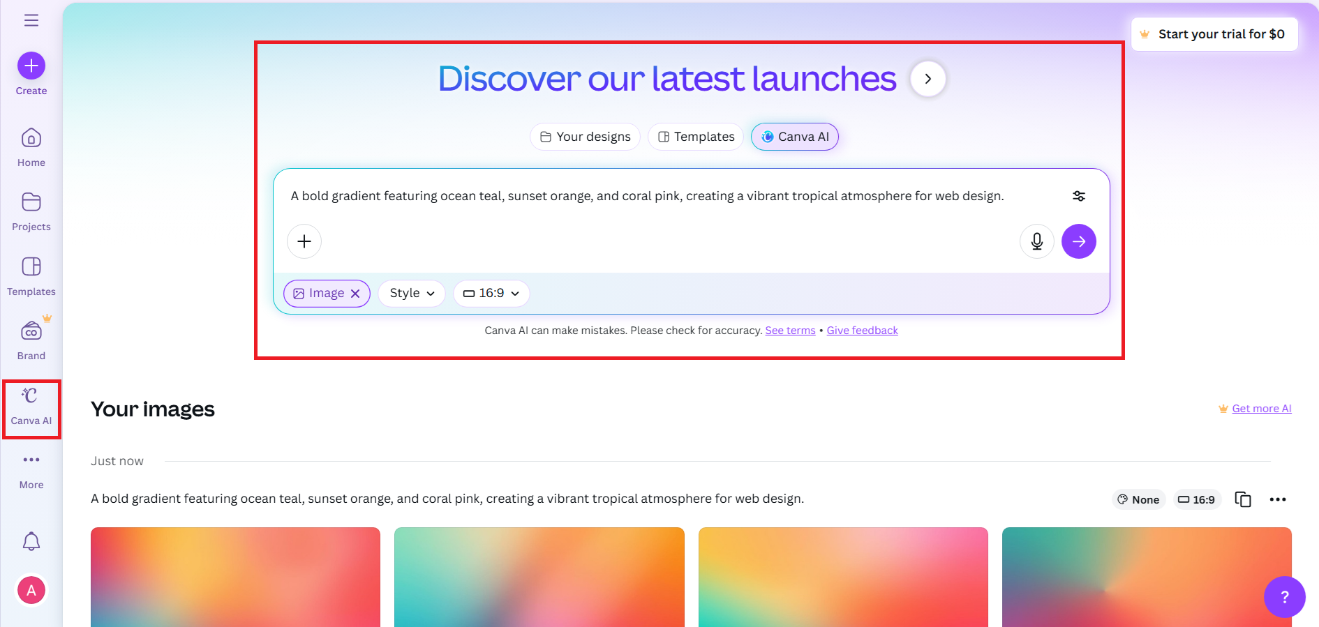 Ange din prompt i Canva AI