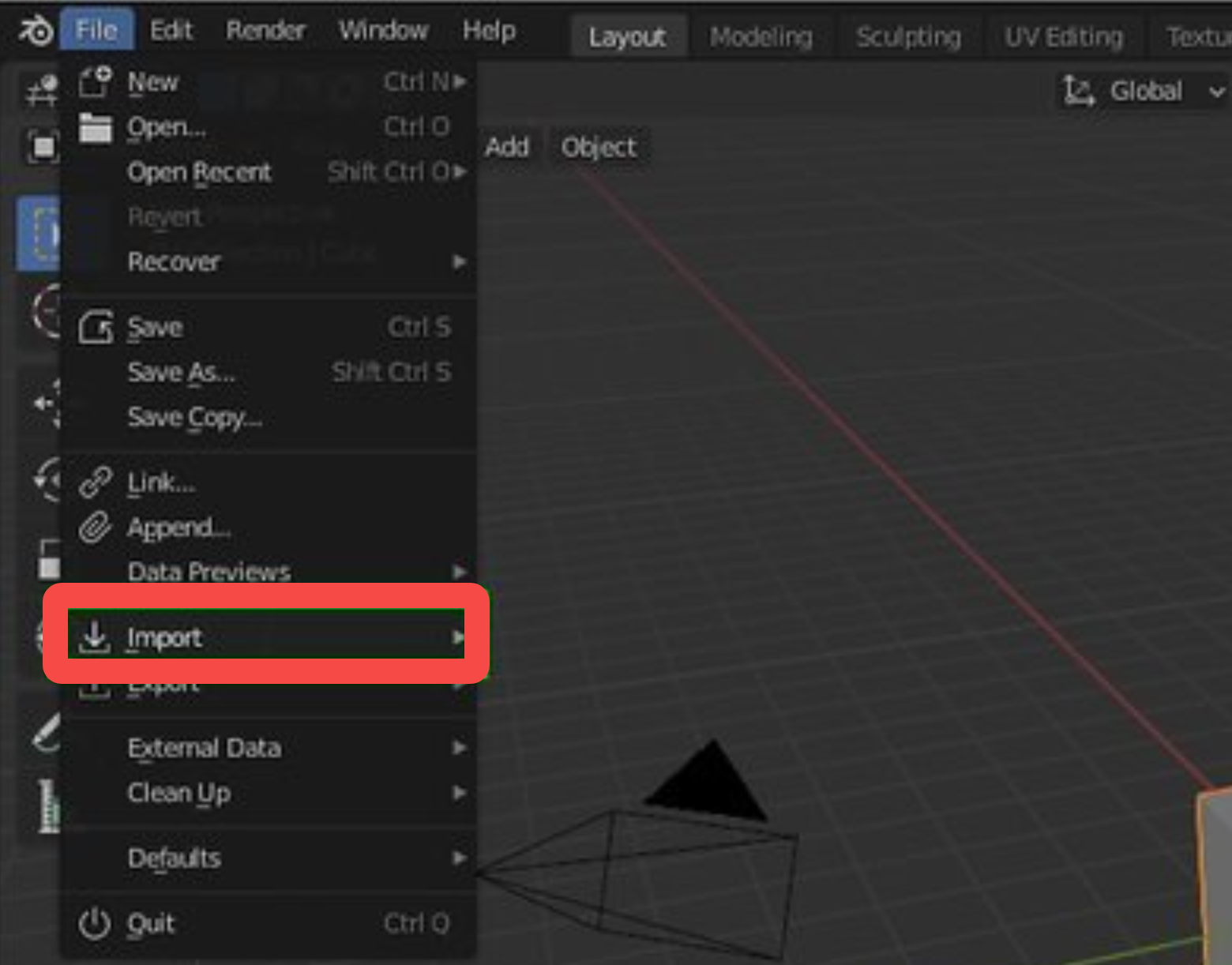Importare il filmato nell'editor video Blender