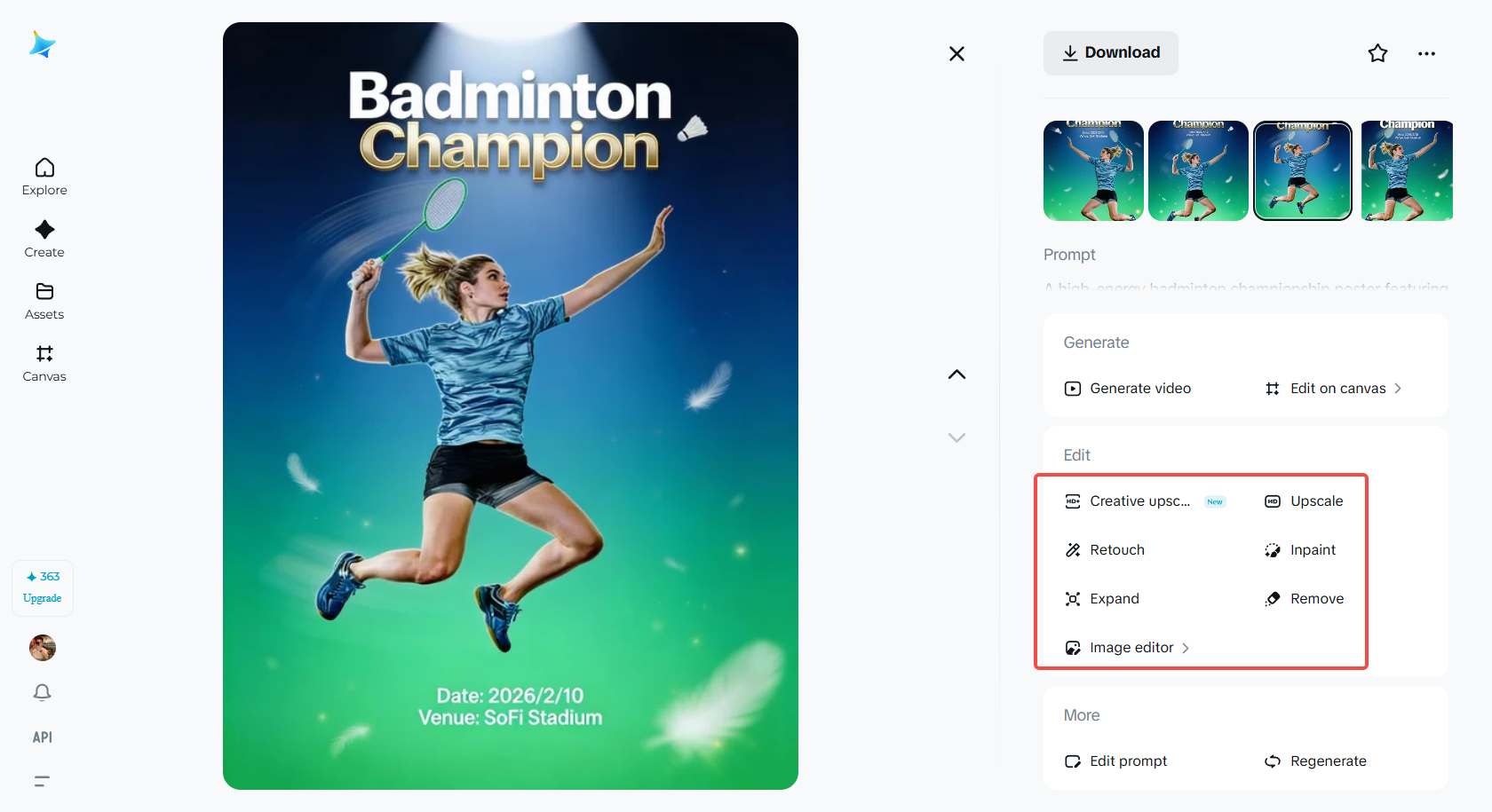 Edit the generated badminton poster
