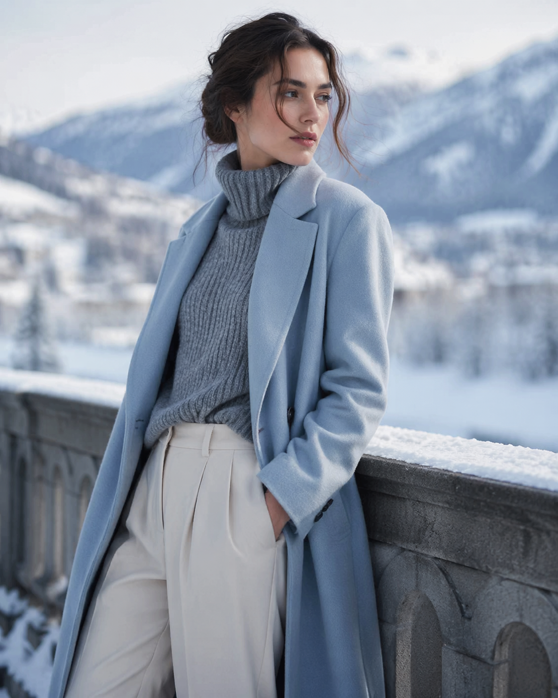 Dreamina winter outfit try on prompt example 3: Coat and Knit Detail Shot