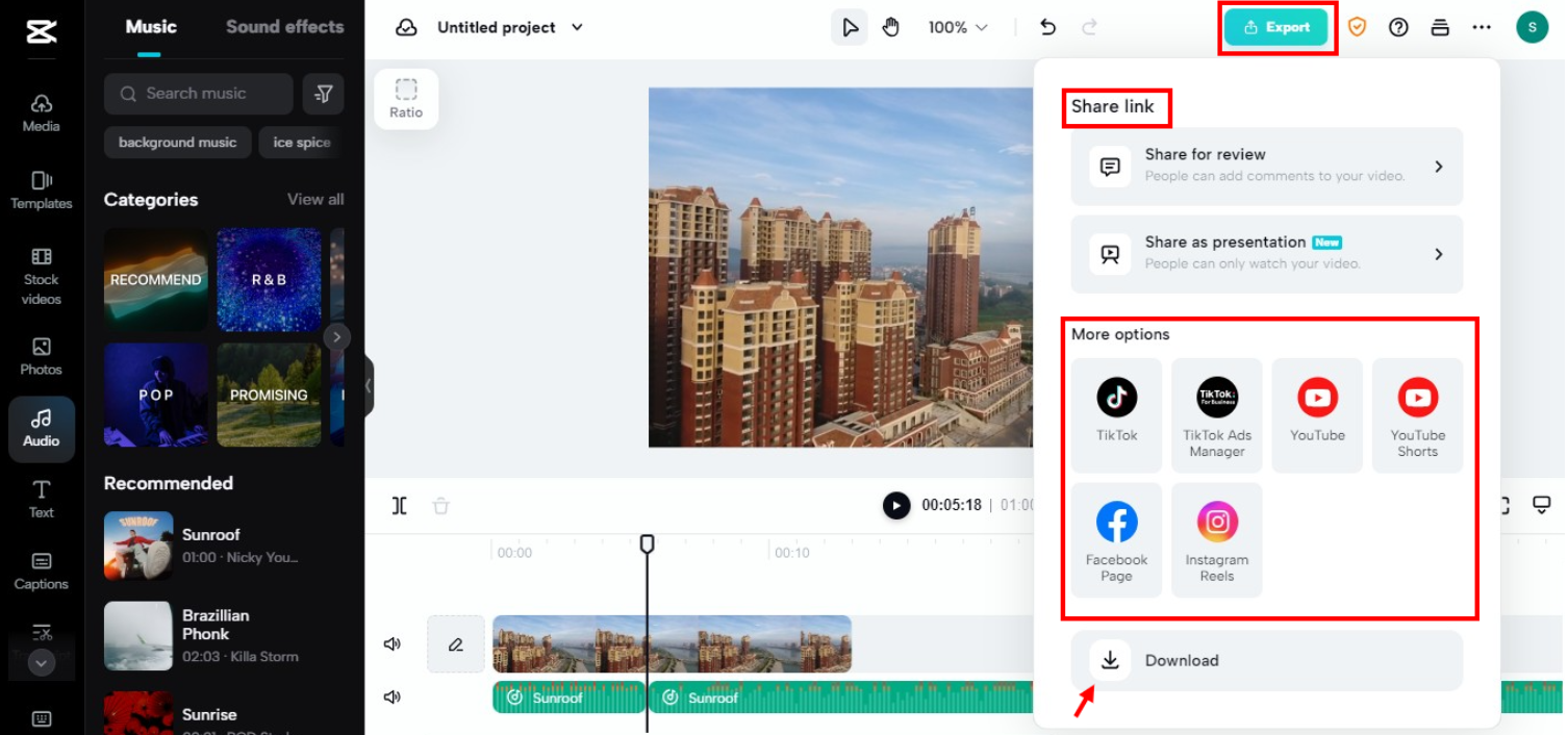 Export and share