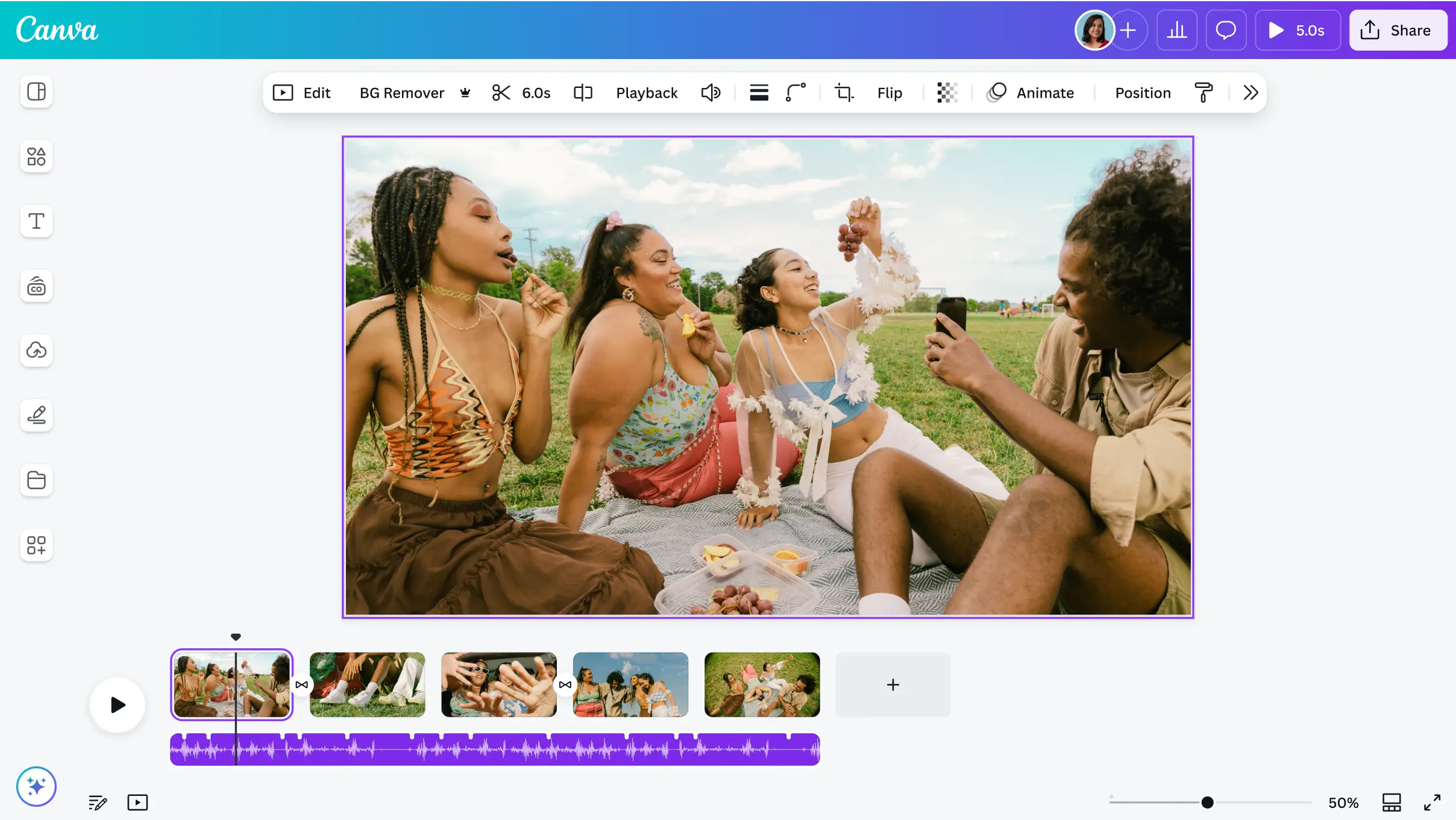 Interfaz de Canva: uno de los mejores creadores de videos de marketing en línea.