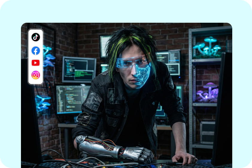 Seni AI Cyberpunk untuk konten media sosial