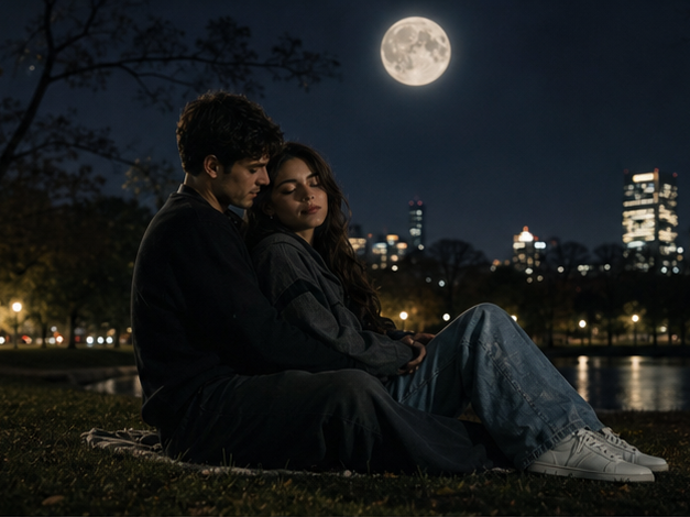 Night Time Couple Editing prompt example 2 - Moonlit park