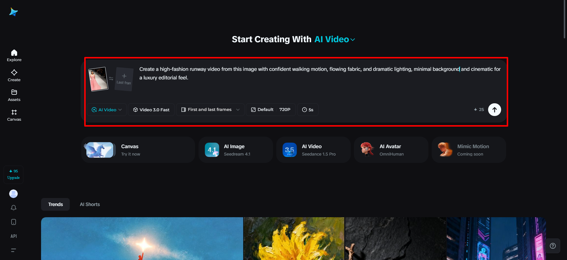 Uploading an image and writing the prompt