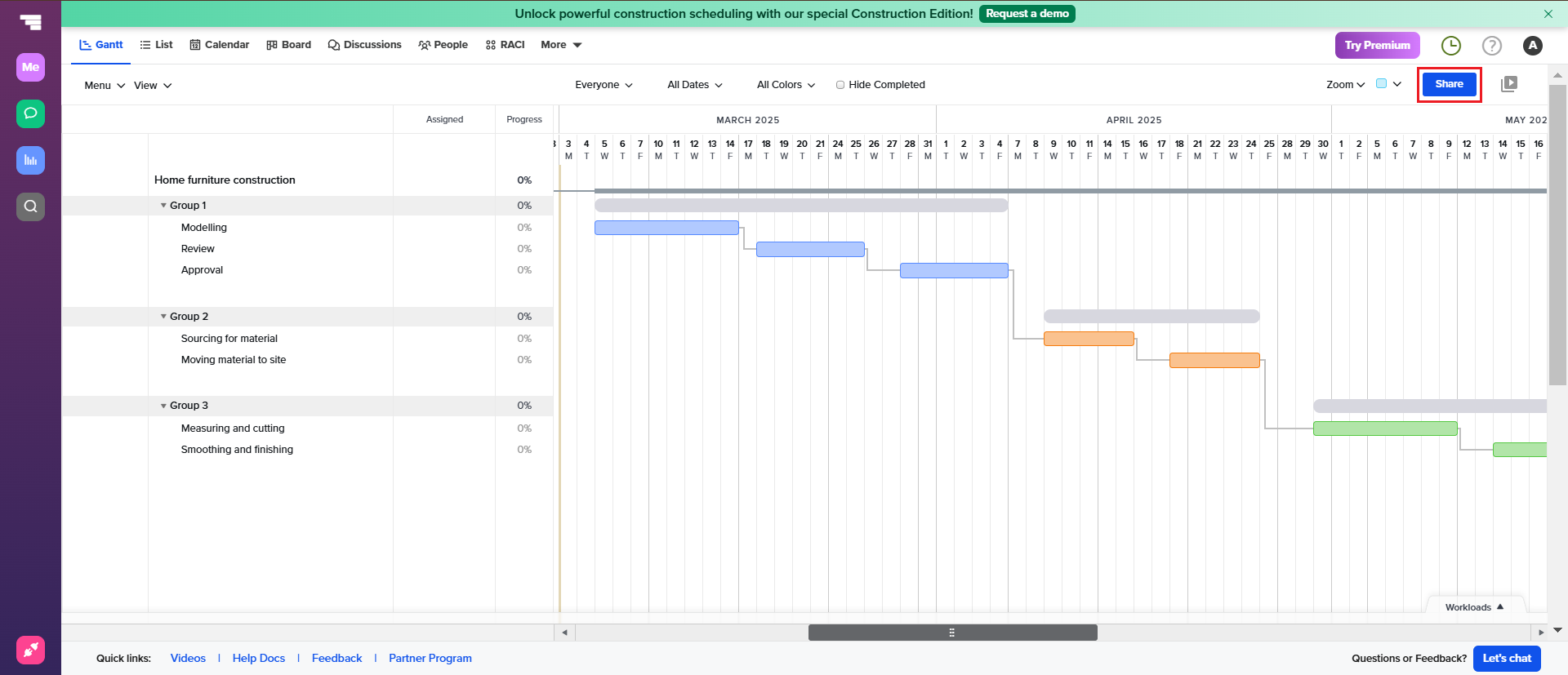 basic Gantt chart template
