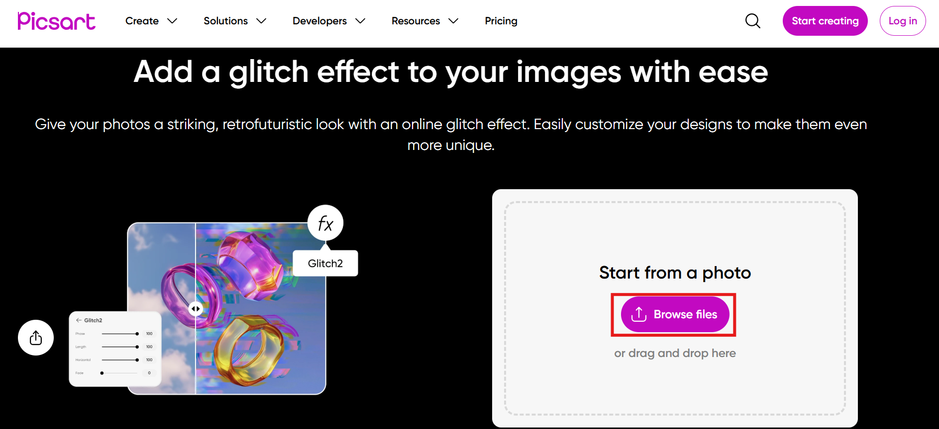 Upload an image to Picsart