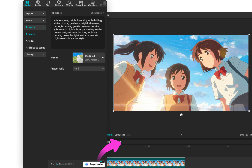 Generarea și personalizarea anime-urilor în generatorul de imagini anime din CapCut