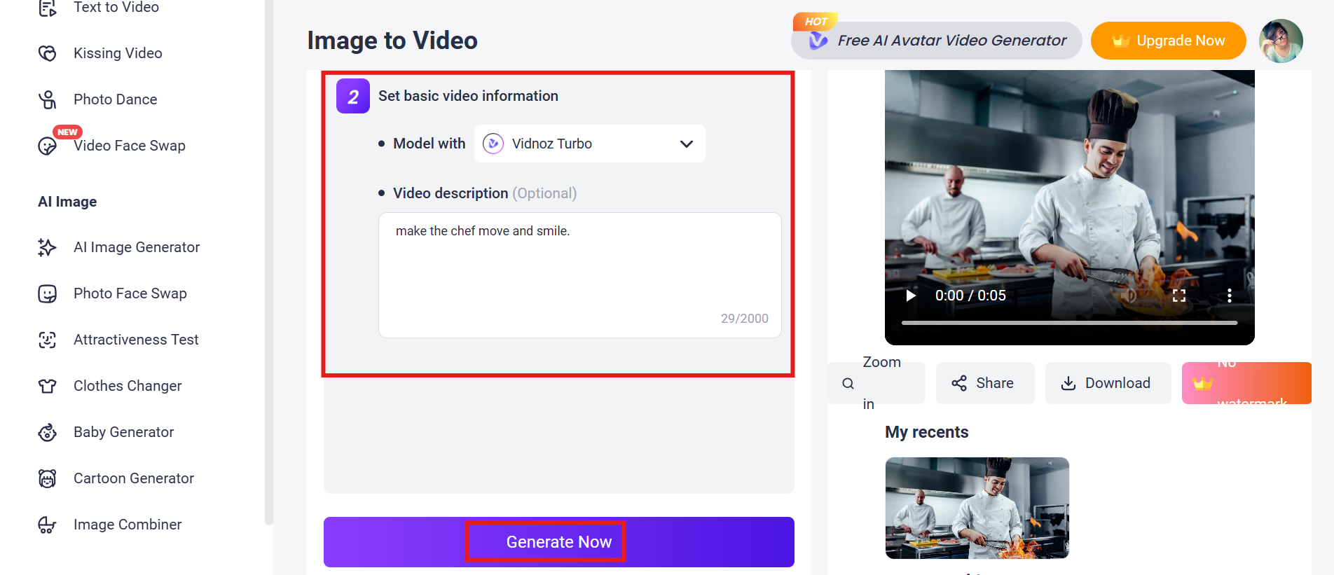 Set the video info and generate