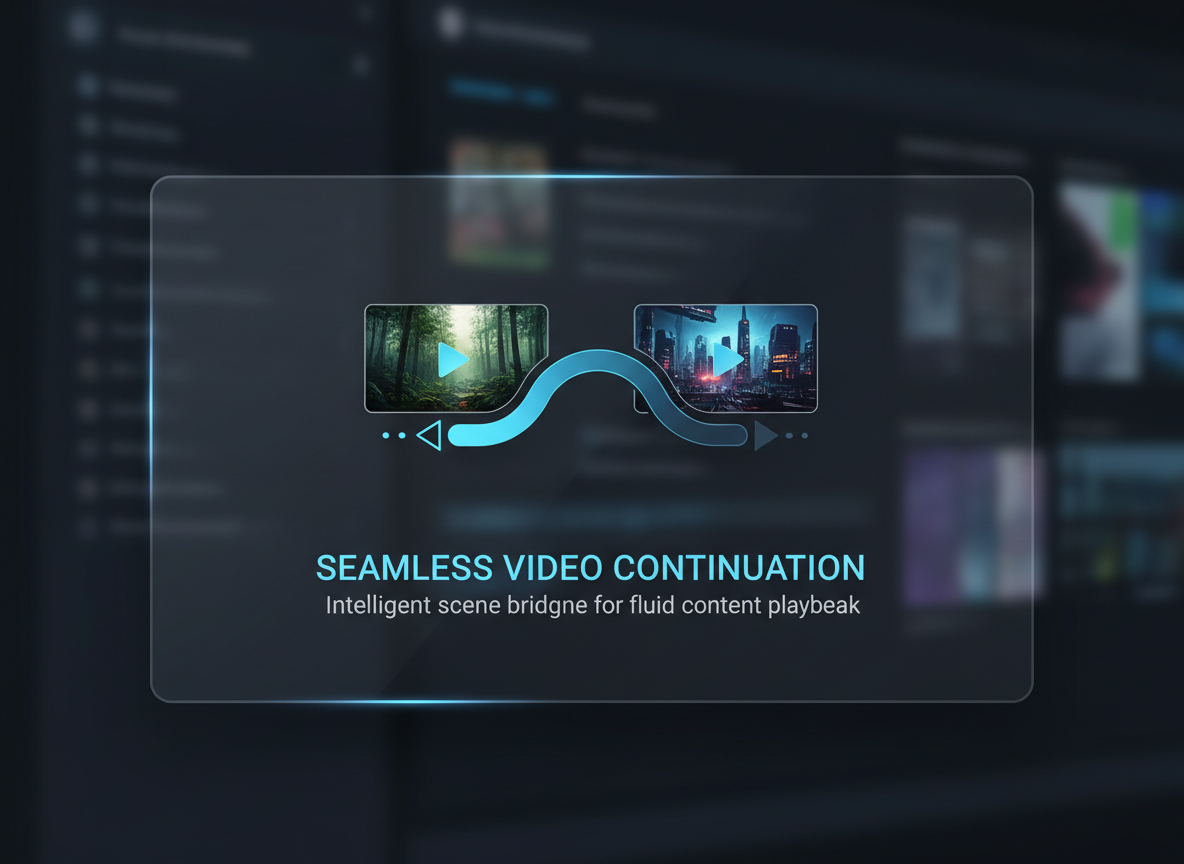 Capability icon panel: timeline bridging two scenes with a smooth curve for seamless continuation.