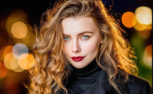 Portrait with city lights bokeh
