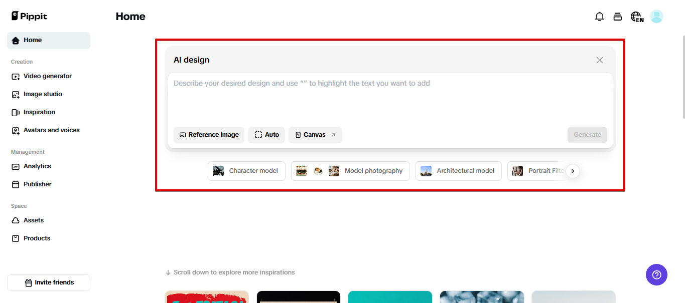 Strumento di design con AI in Pippit