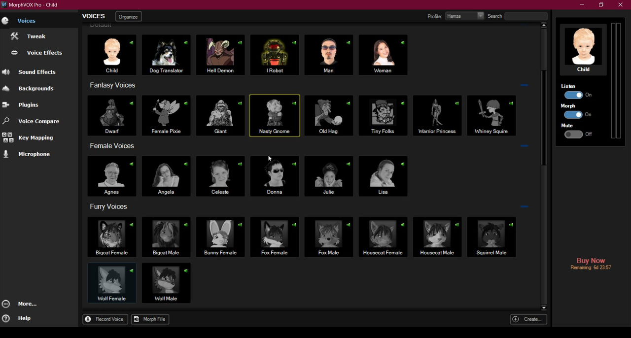 Interface of MorphVOX - best voice changer available for free