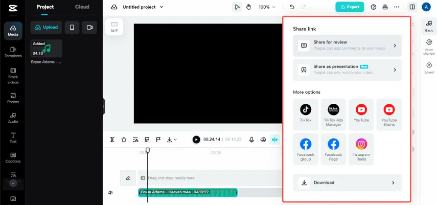 Export and download