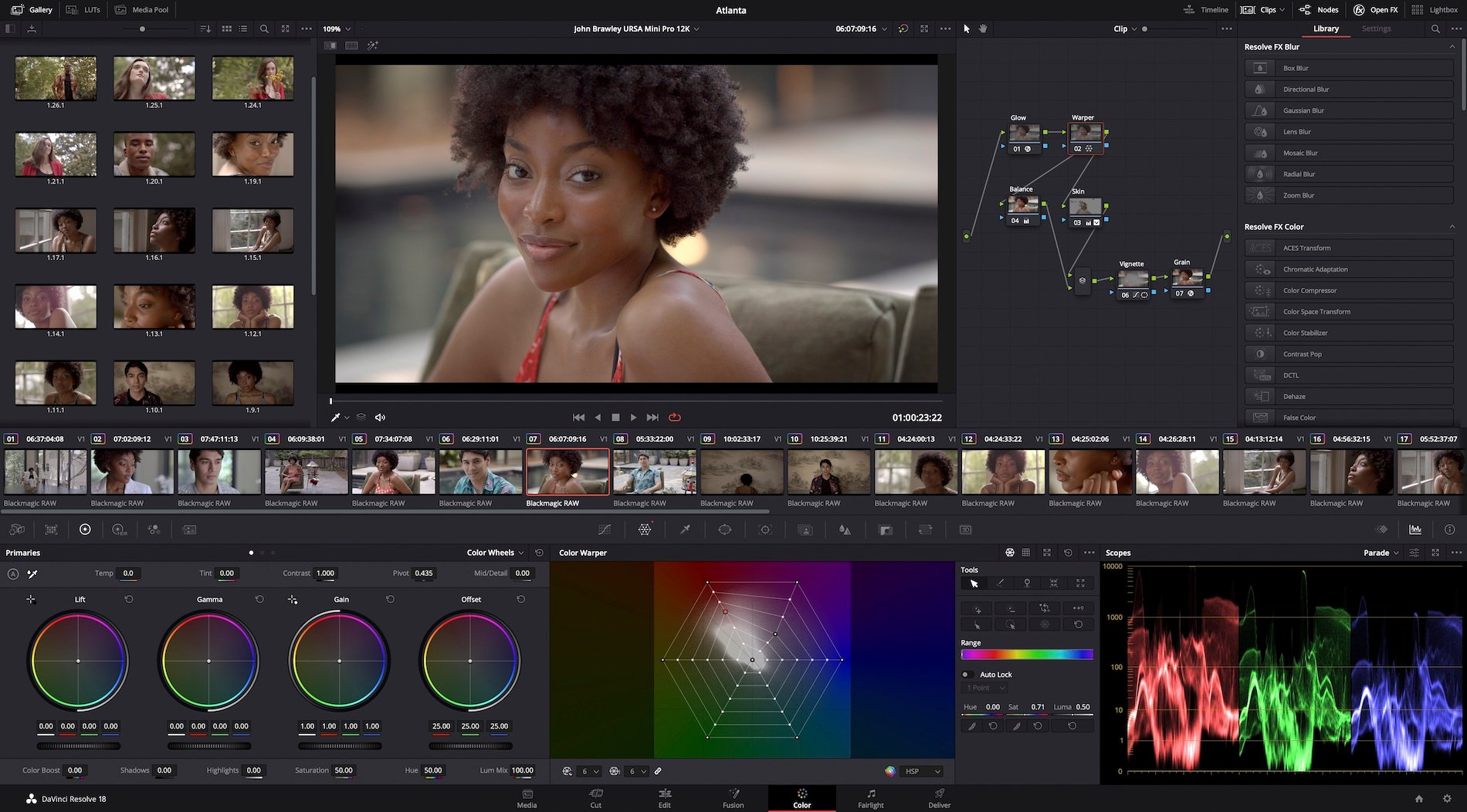 Larawang nagpapakita ng interface sa pag-edit ng DaVinci Resolve