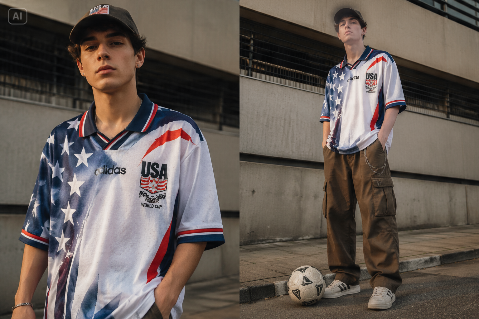 Tappning USA Fotboll Jersey Blokecore Outfit