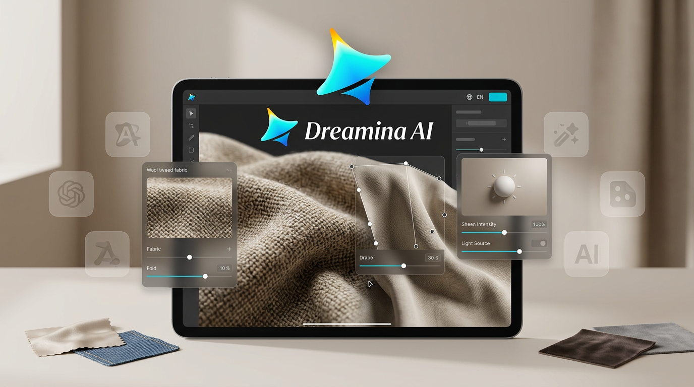 Produire des tissus photoréalistes avec des générateurs IA - Concept Dreamina avec un tissu en laine texturé avec un éclairage spectaculaire et des transitions de pliage