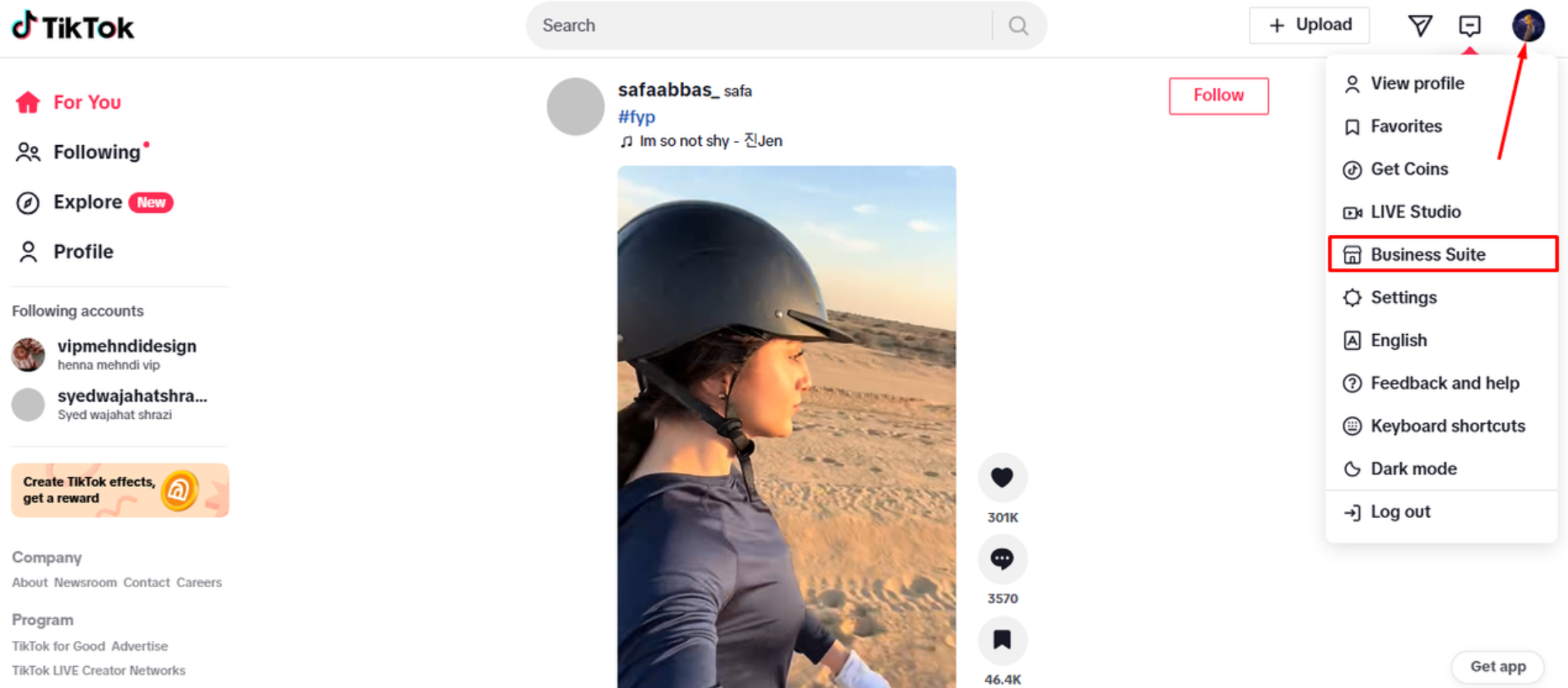 Accéder à la Business Suite pour vérifier les analyses des abonnés sur TikTok