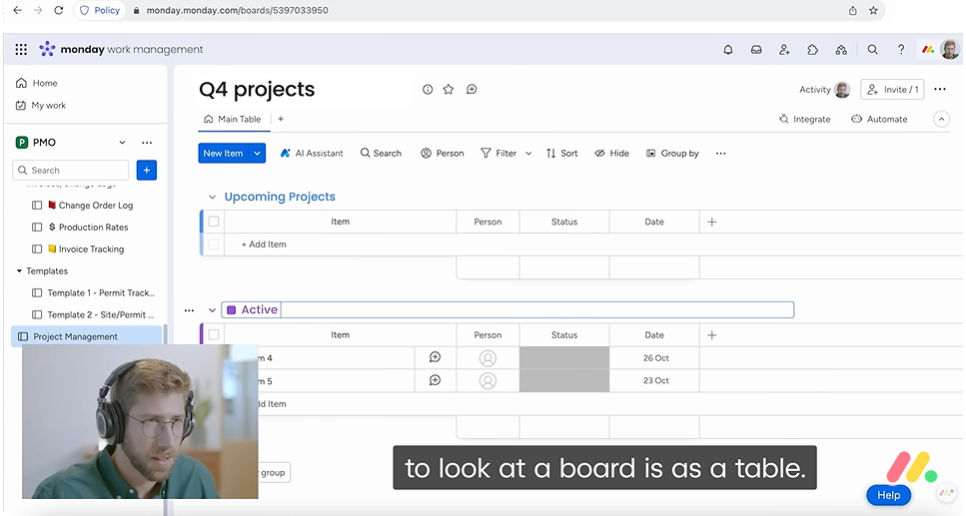 Interactive homepage demo of Monday.com