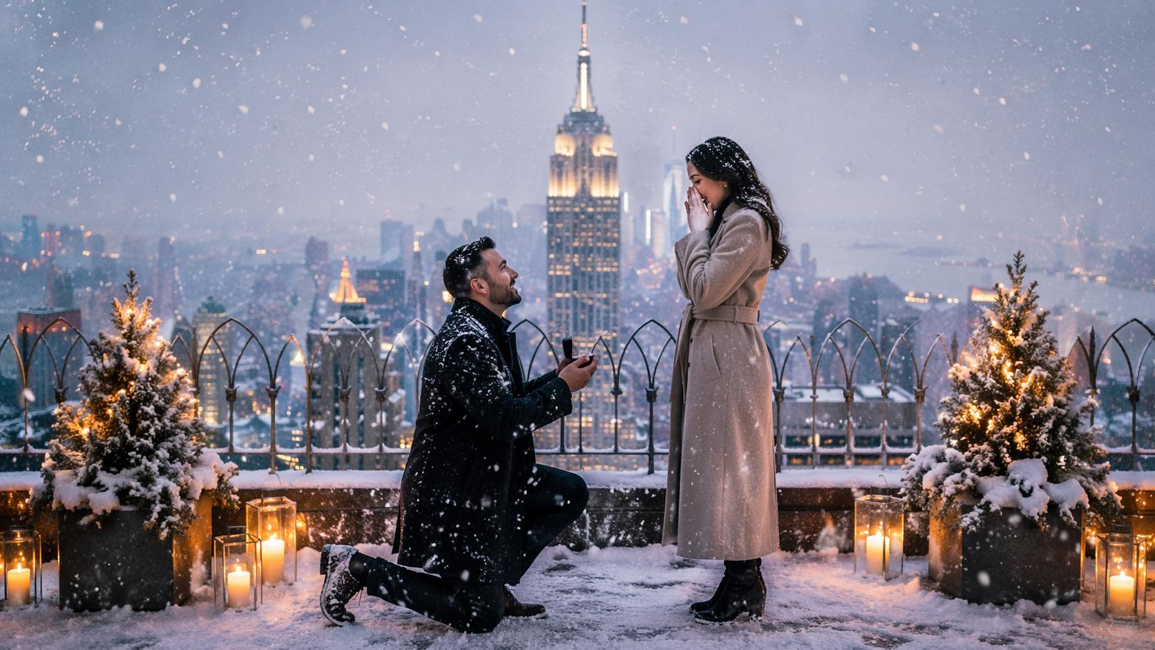 Dreamina proposal on empire state building prompt prompt card 3: Snowy New York moment