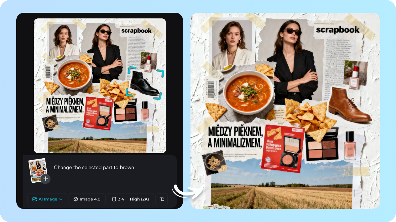 modify collage elements with smart interactive AI