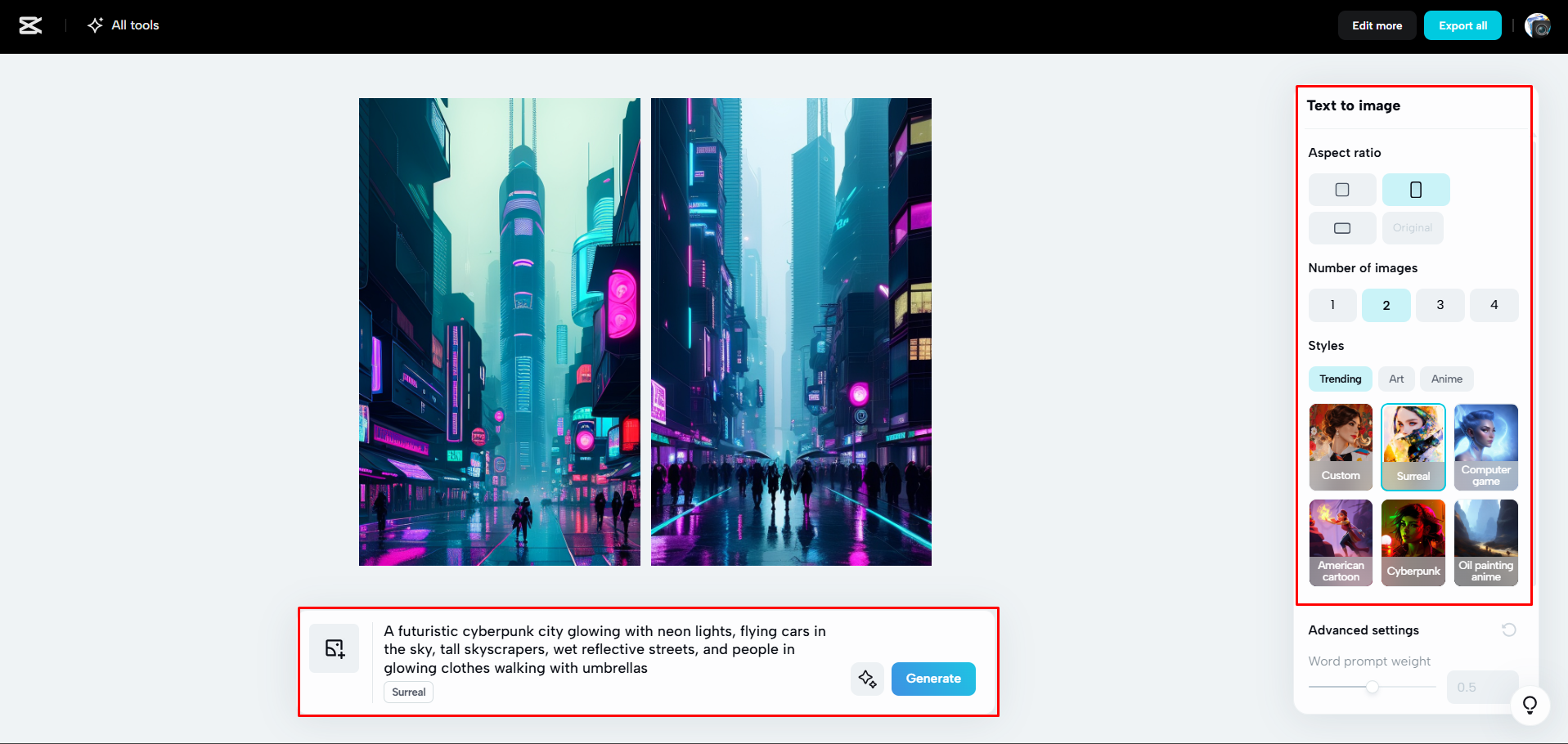การสร้างภาพด้วย AI ใน CapCut Web