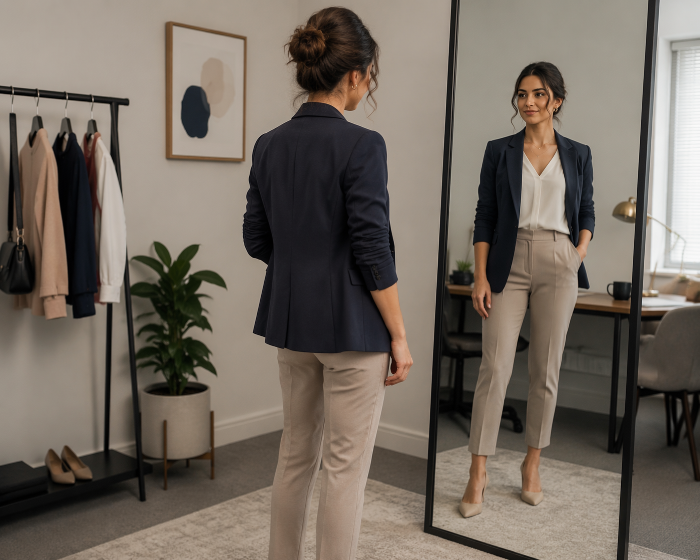 Dreamina job interview outfit try on prompt example 3: Blazer Detail Styling Shot