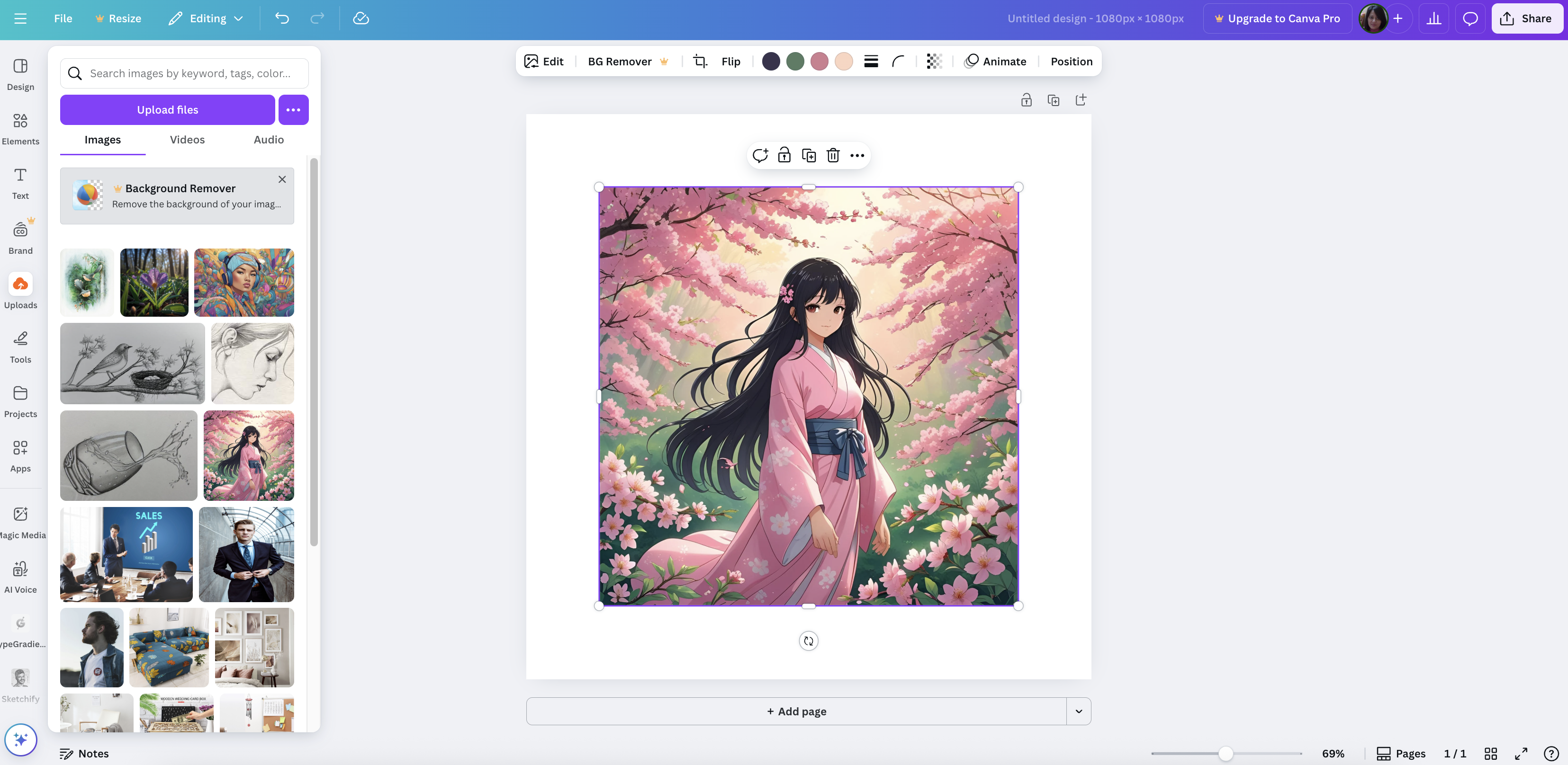 Canva photo animation interface