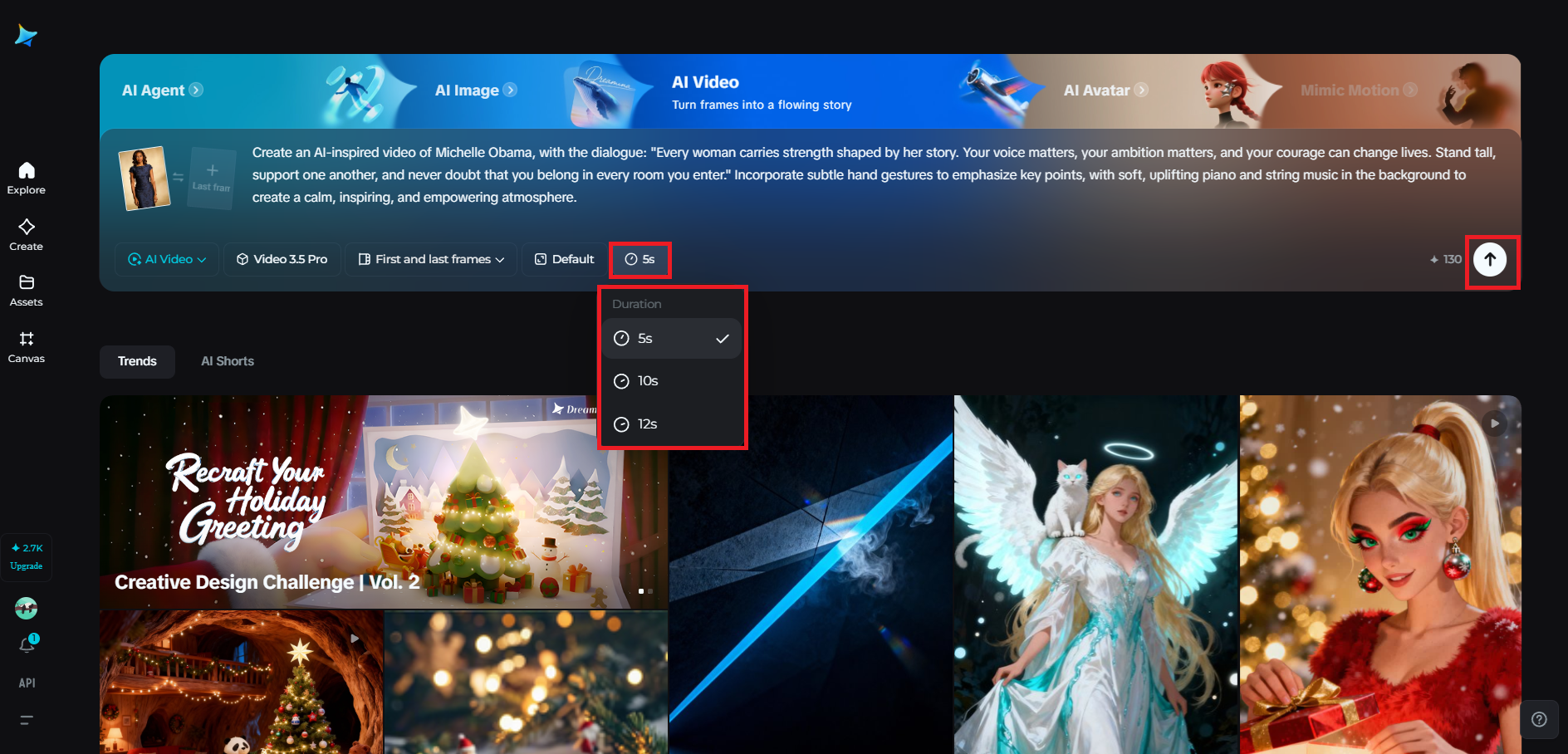 Set the duration and generate the video