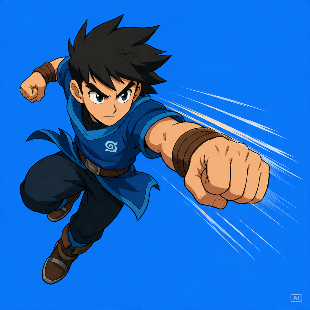 Flying punch pose character reference generated by Pippit