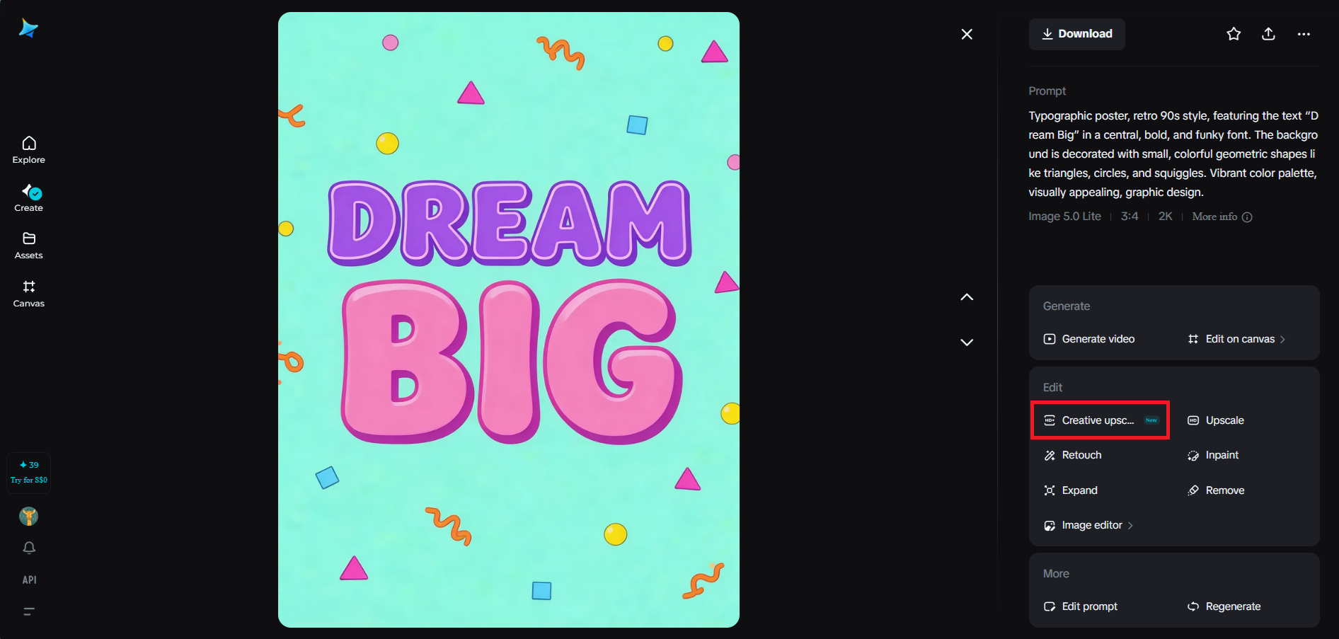 Caracteristică creativă de lux în Dreamina