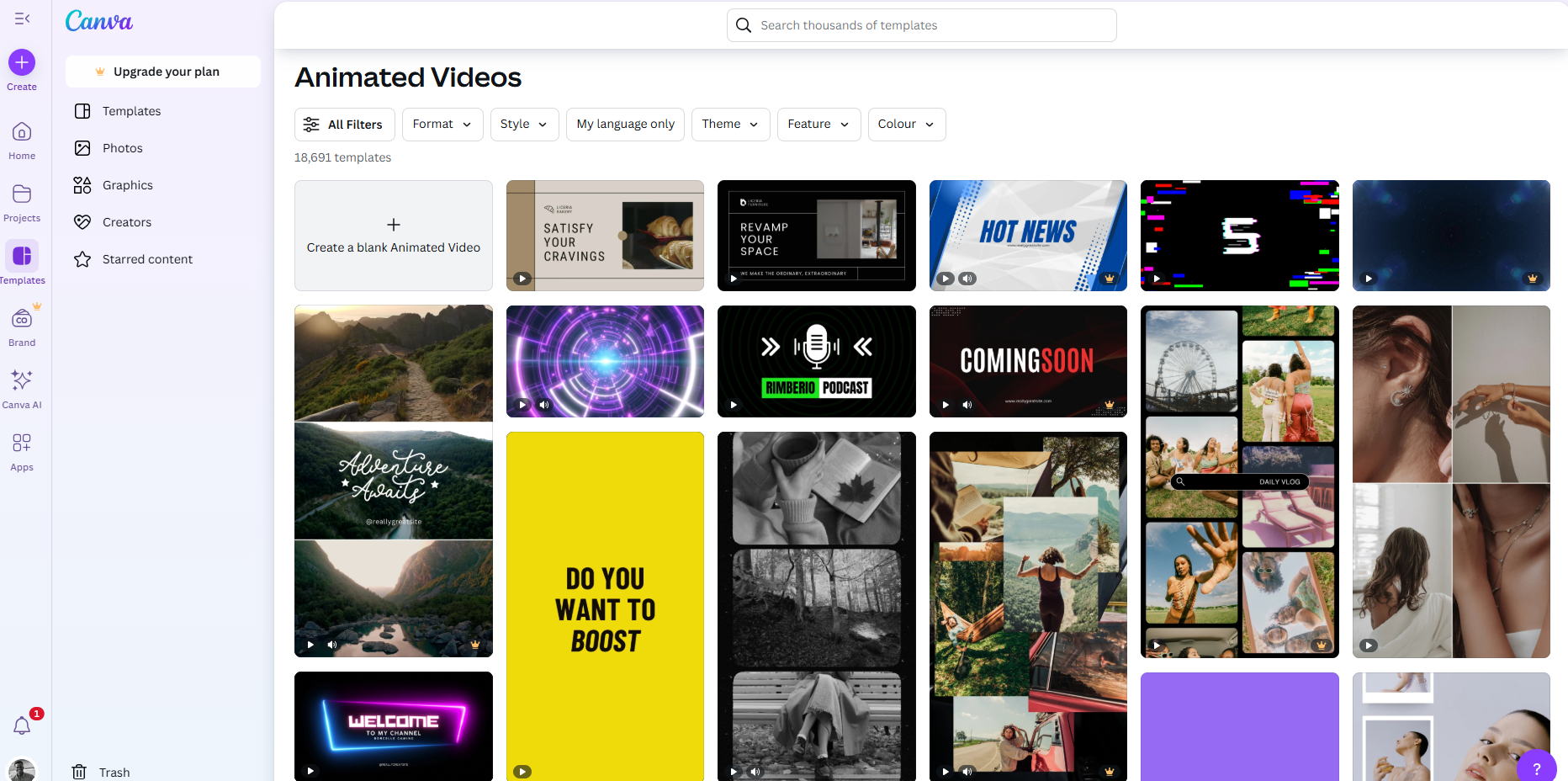 Canva-Startseite