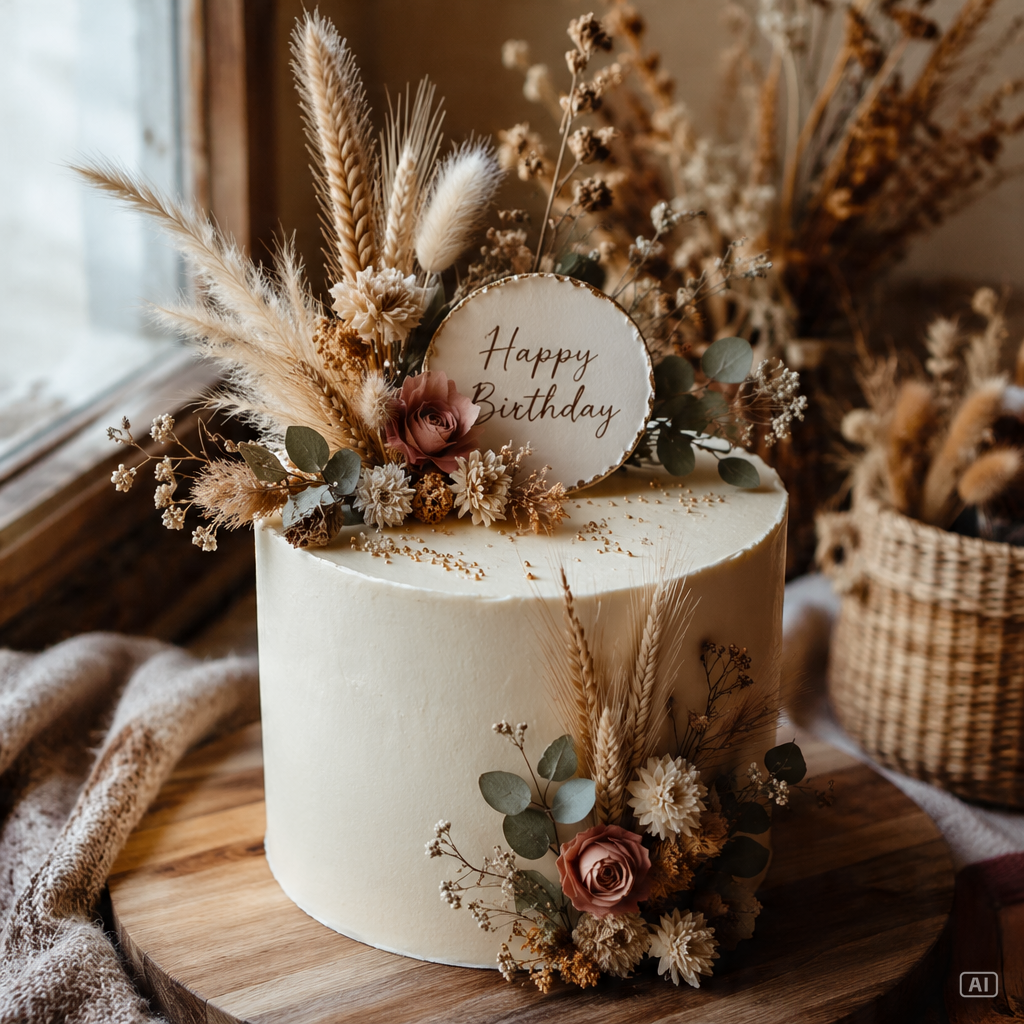 Boho dried flower 34th birthday cake generated by Pippit