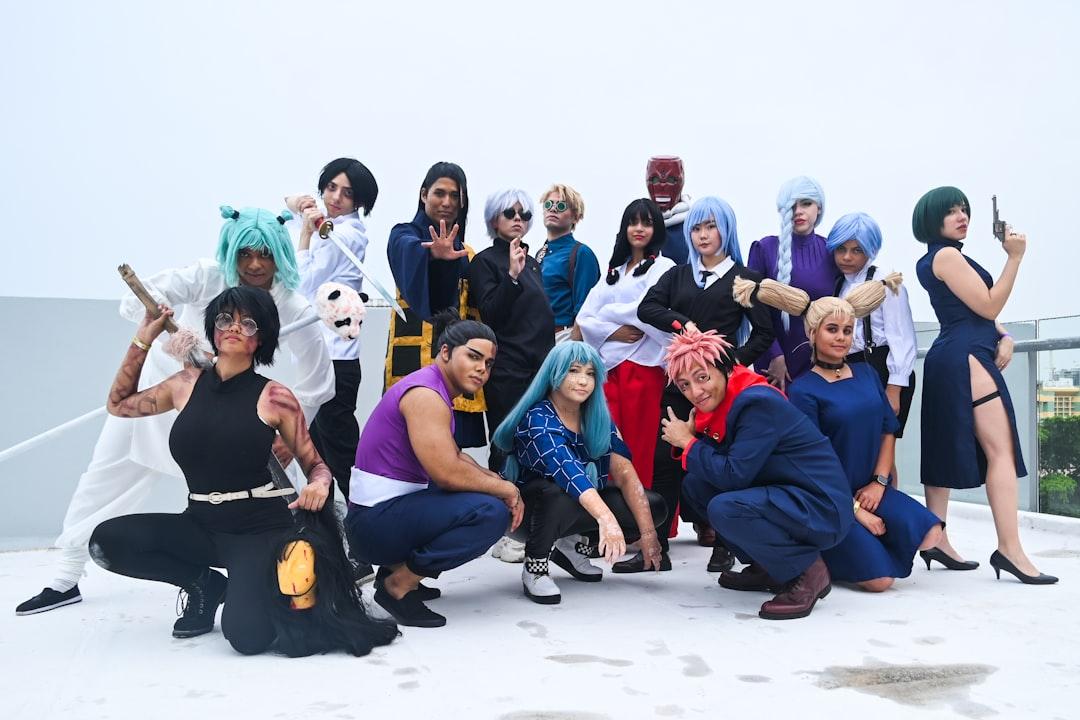 diverse anime characters from popular series standing together with inspirational atmosphere