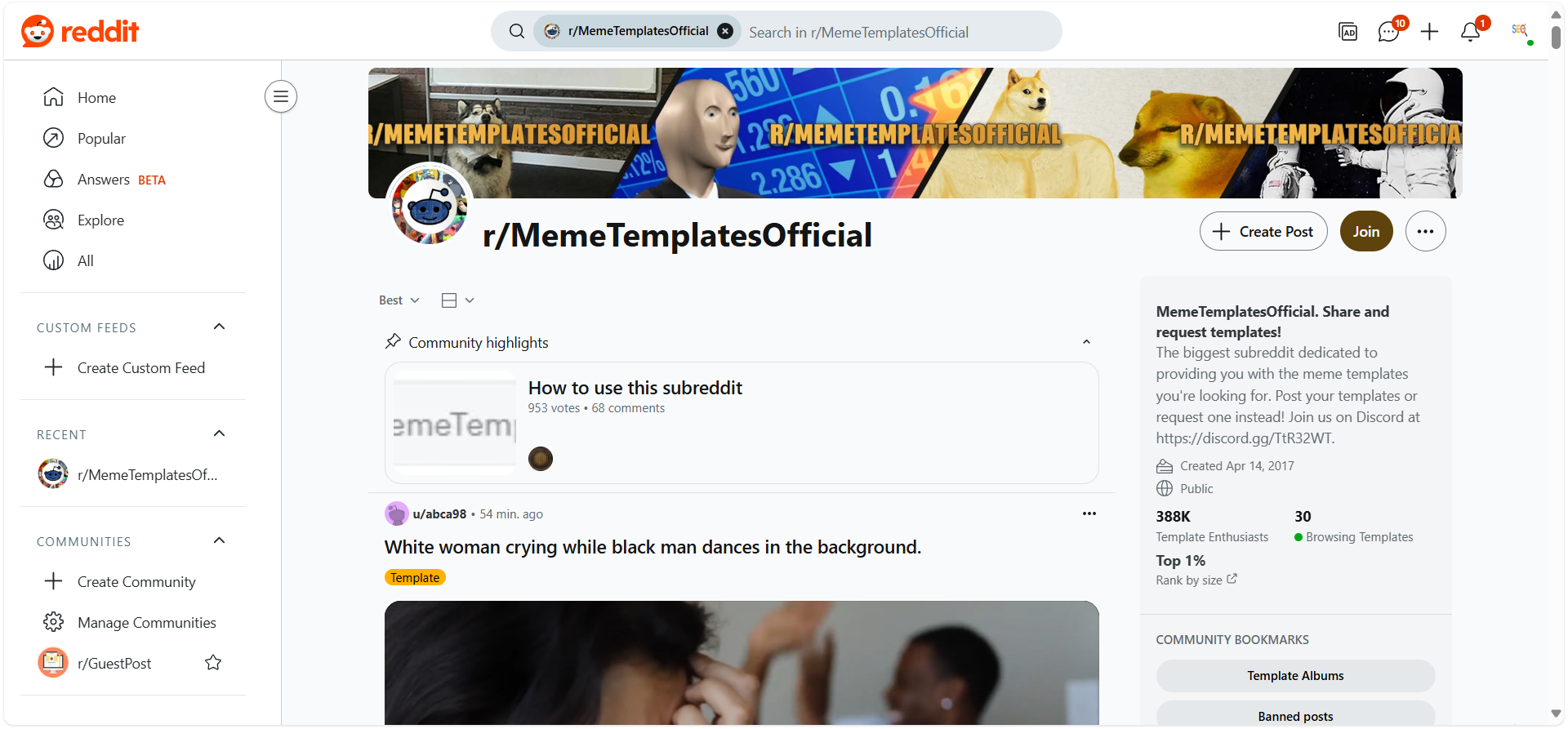 MemeTemplatesOfficial 在 Reddit