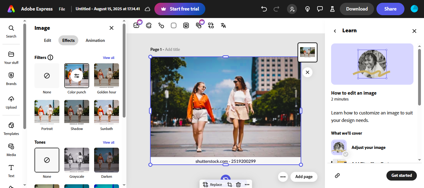 Interfejs Adobe Express - niezawodne narzędzie do pobierania darmowych filtrów Snapchata
