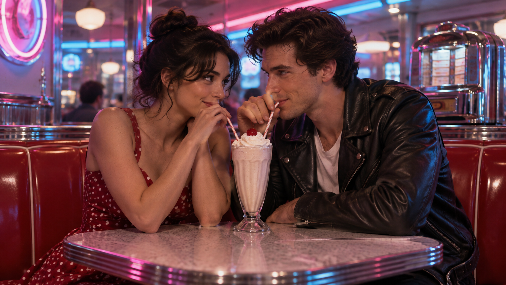 Neon diner first date example for 80s couple prompt