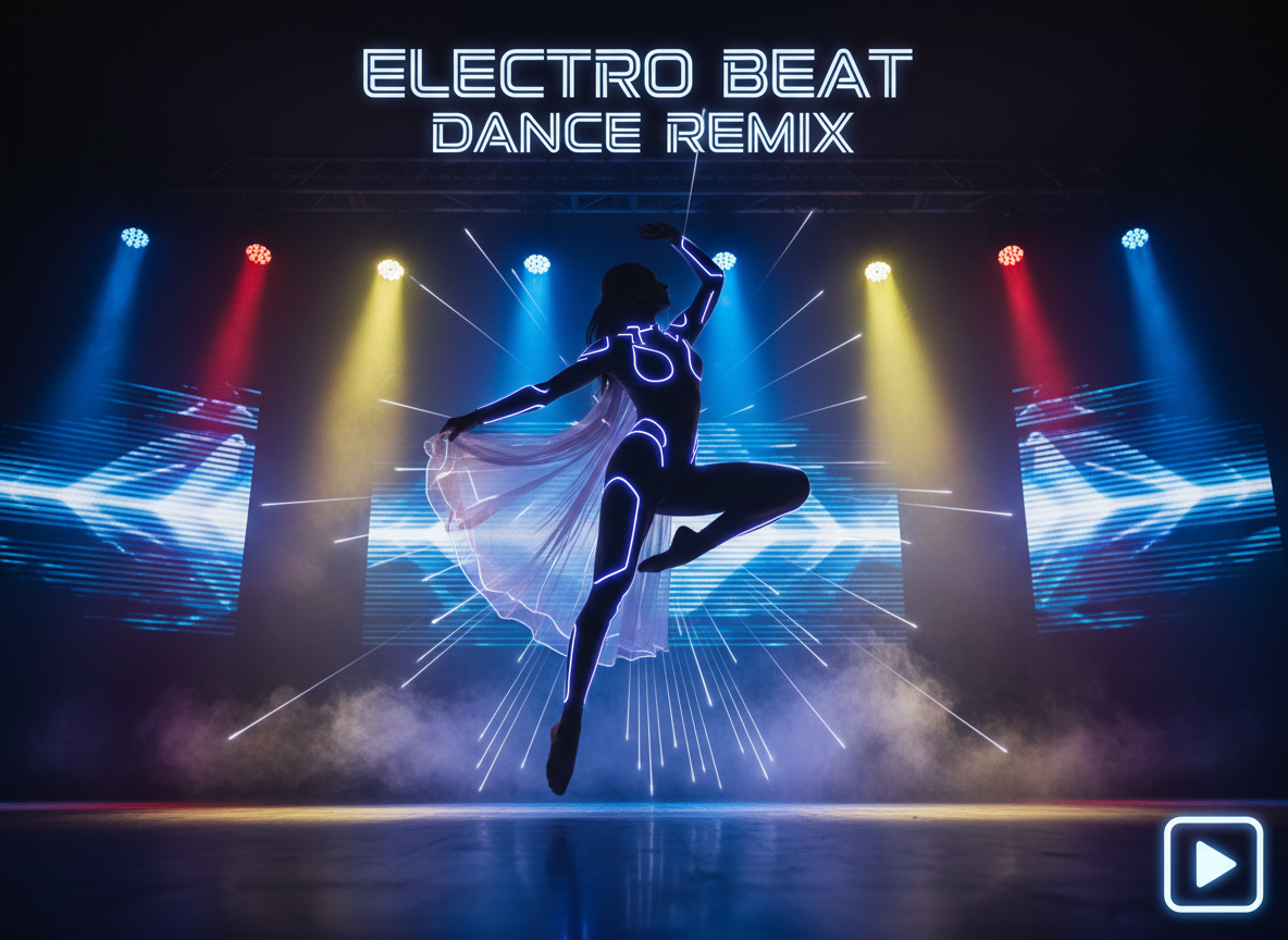 Use case thumbnail: music video or dance clip with dancer silhouette and beat‑synced glow on stage lighting.
