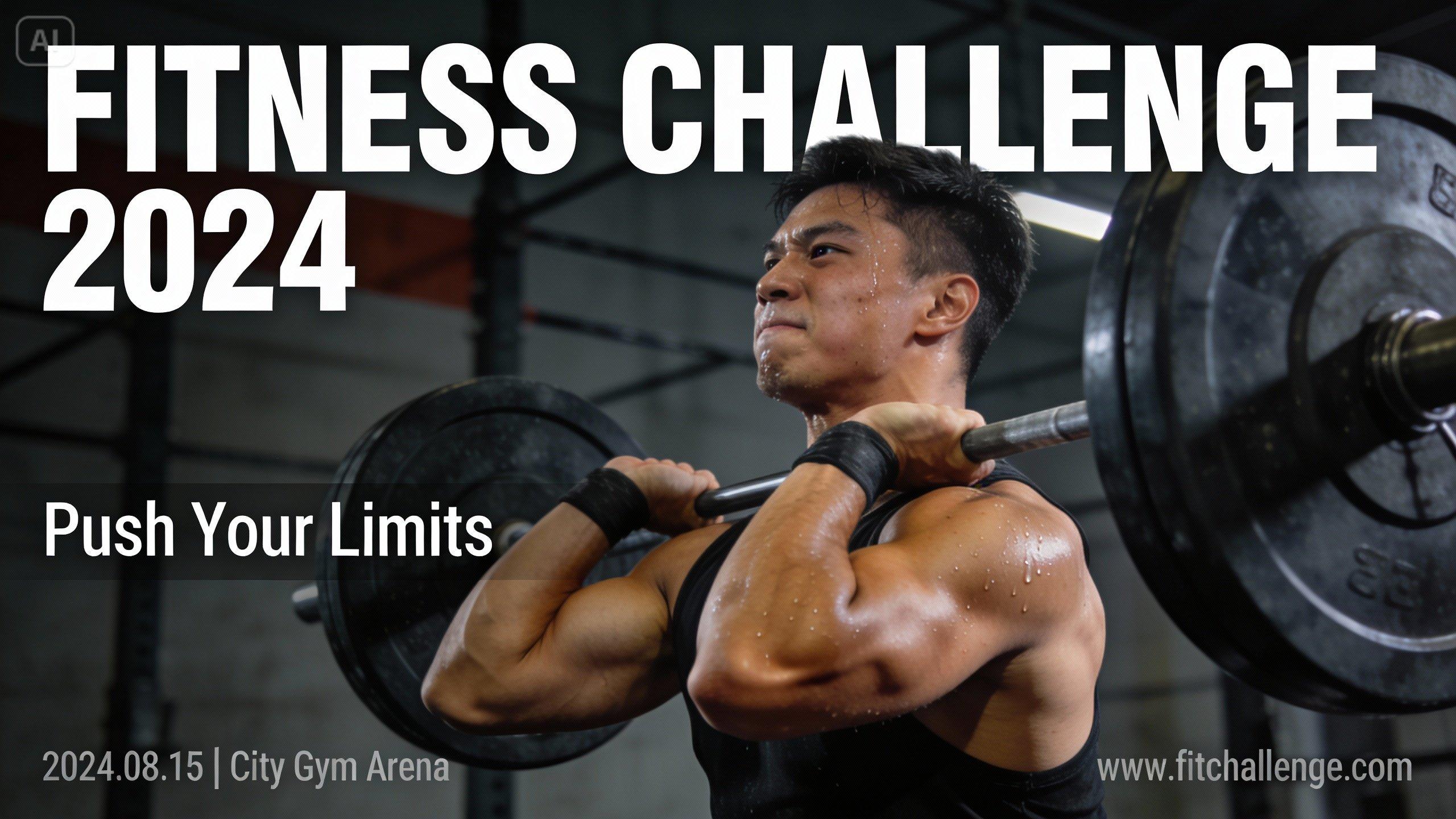 Fotozentrisches Fitnessposter mit einer Person beim Training und minimalem Textoverlay