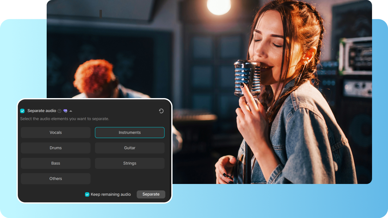 Izolare instrumentală precisă cu un singur clic cu dispozitivul de îndepărtare instrumentală AI CapCut